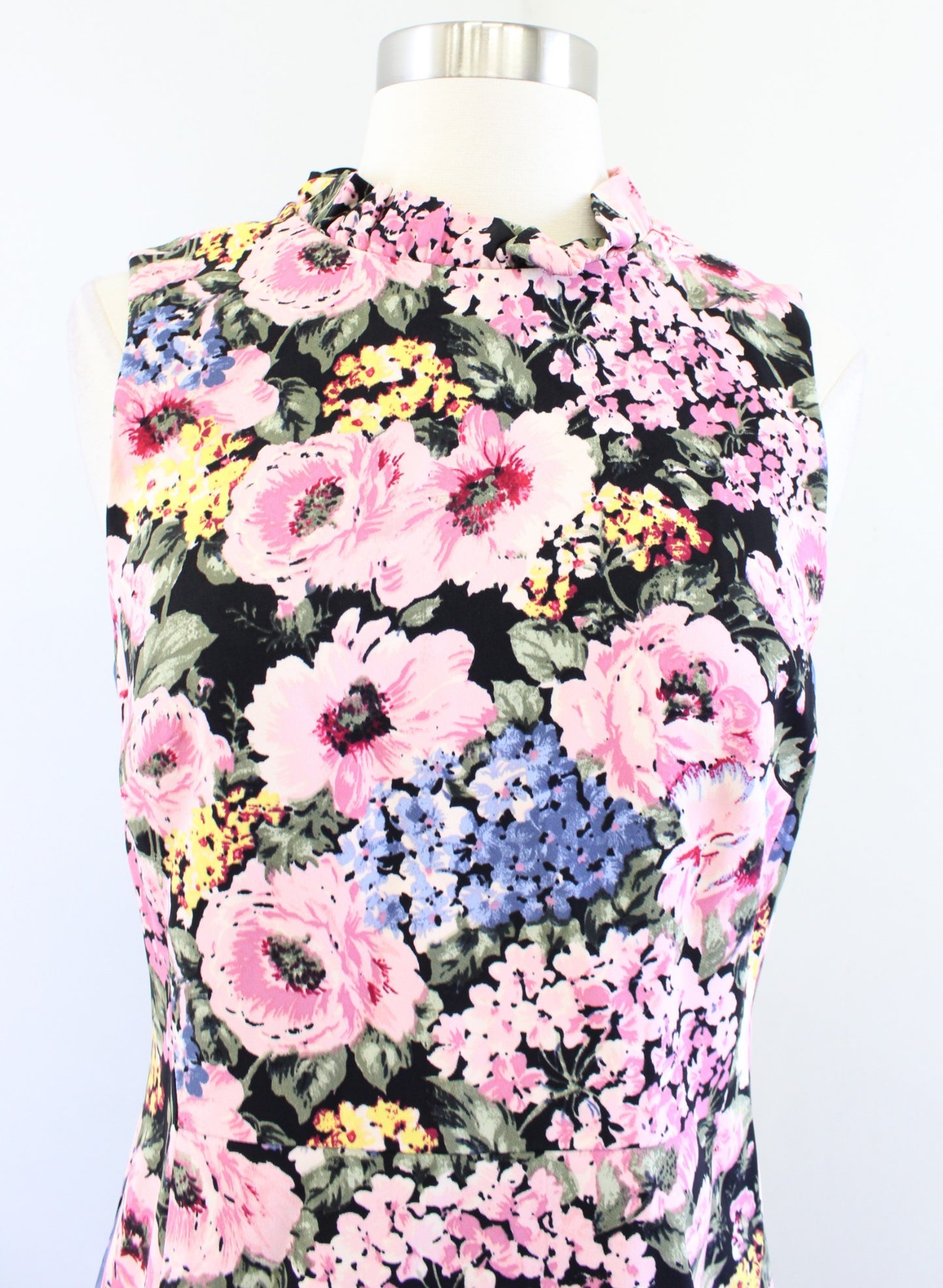 Rebecca Taylor Lavinia Garden Floral Print Ruffle Neck Sheath Dress Size 6 Pink