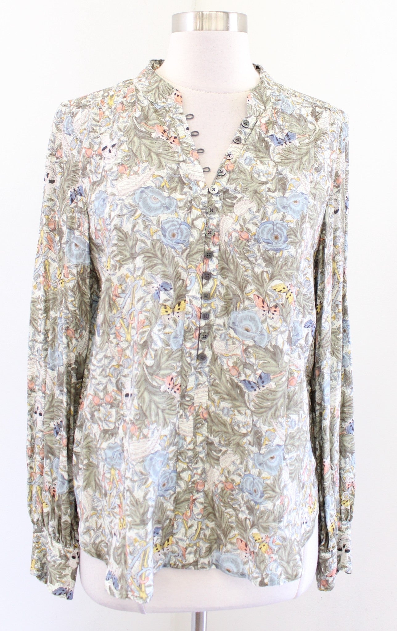 NWT Zadig and Voltaire Twins Soft British Flowers Floral Skull Top Blouse Size M