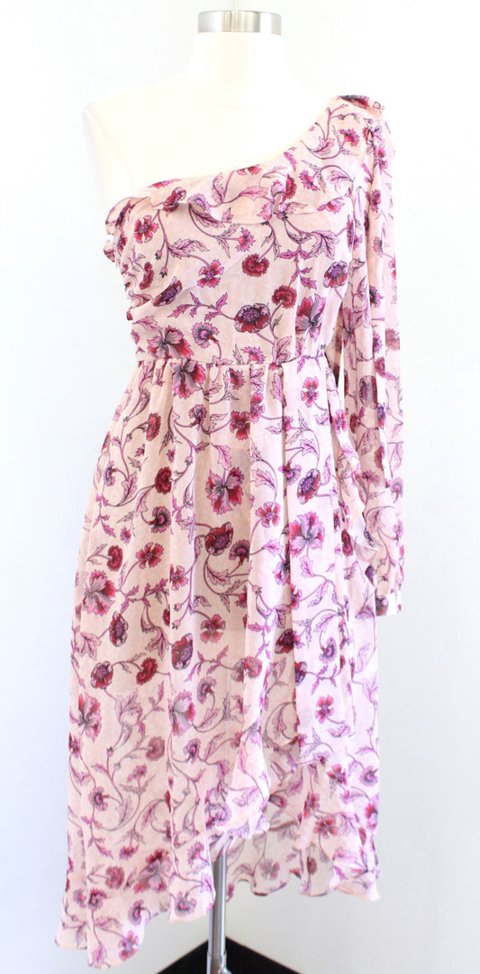 NWT For Love and Lemons Agnes Pink Floral One Shoulder Asymmetric Dress Size S