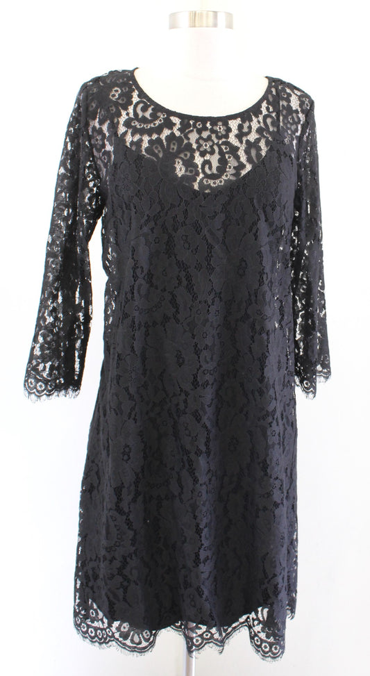 HD in Paris Anthropologie Black 3/4 Sleeve Lace Shift Mini Dress Size M