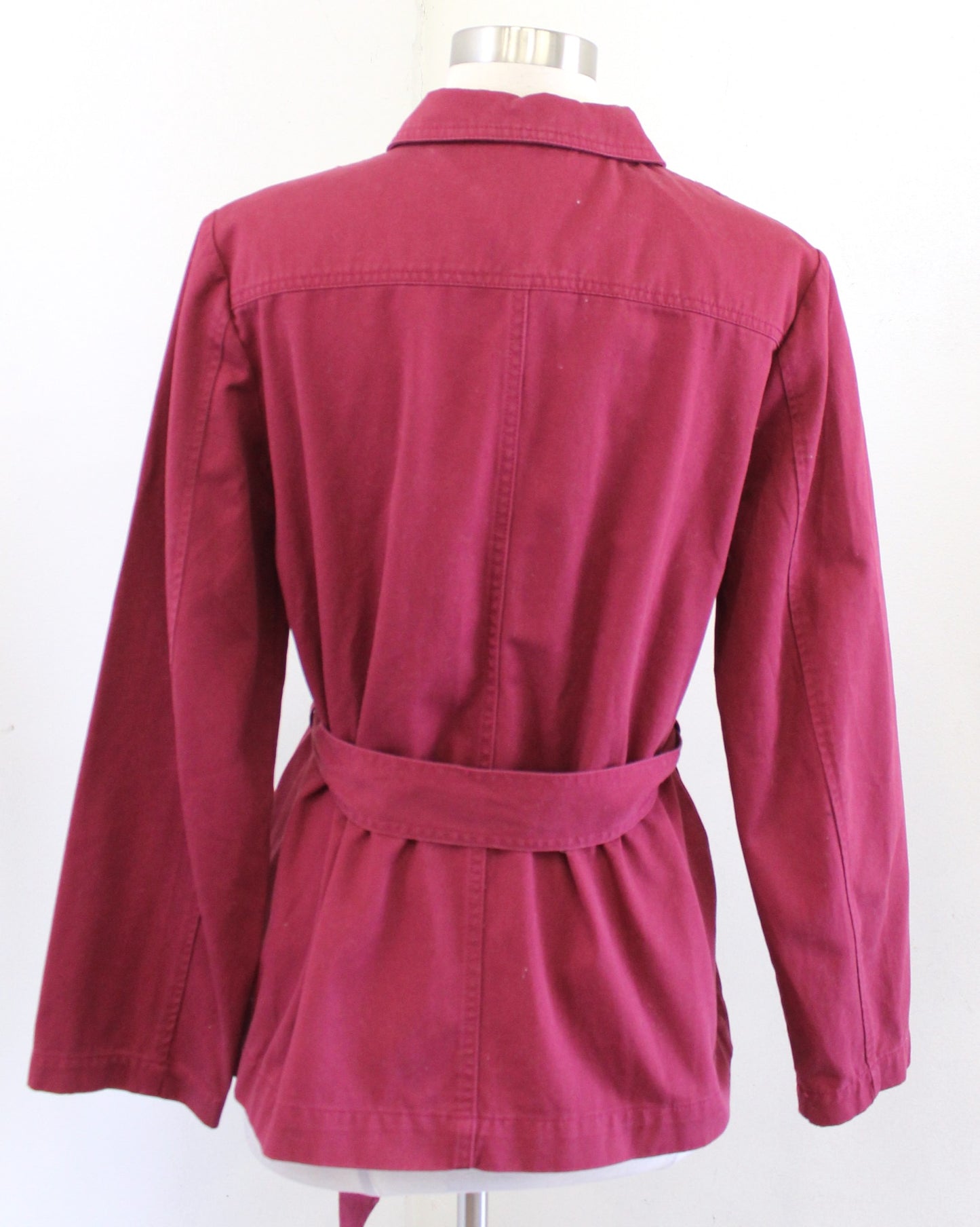 Draper James Red Twill Field Jacket in Deep Berry Size M Zip Front Tie Waist