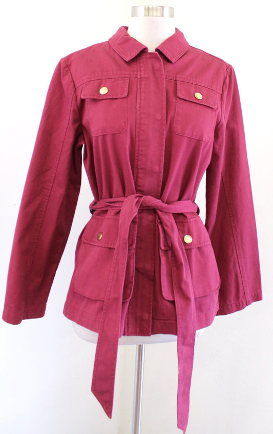 Draper James Red Twill Field Jacket in Deep Berry Size M Zip Front Tie Waist