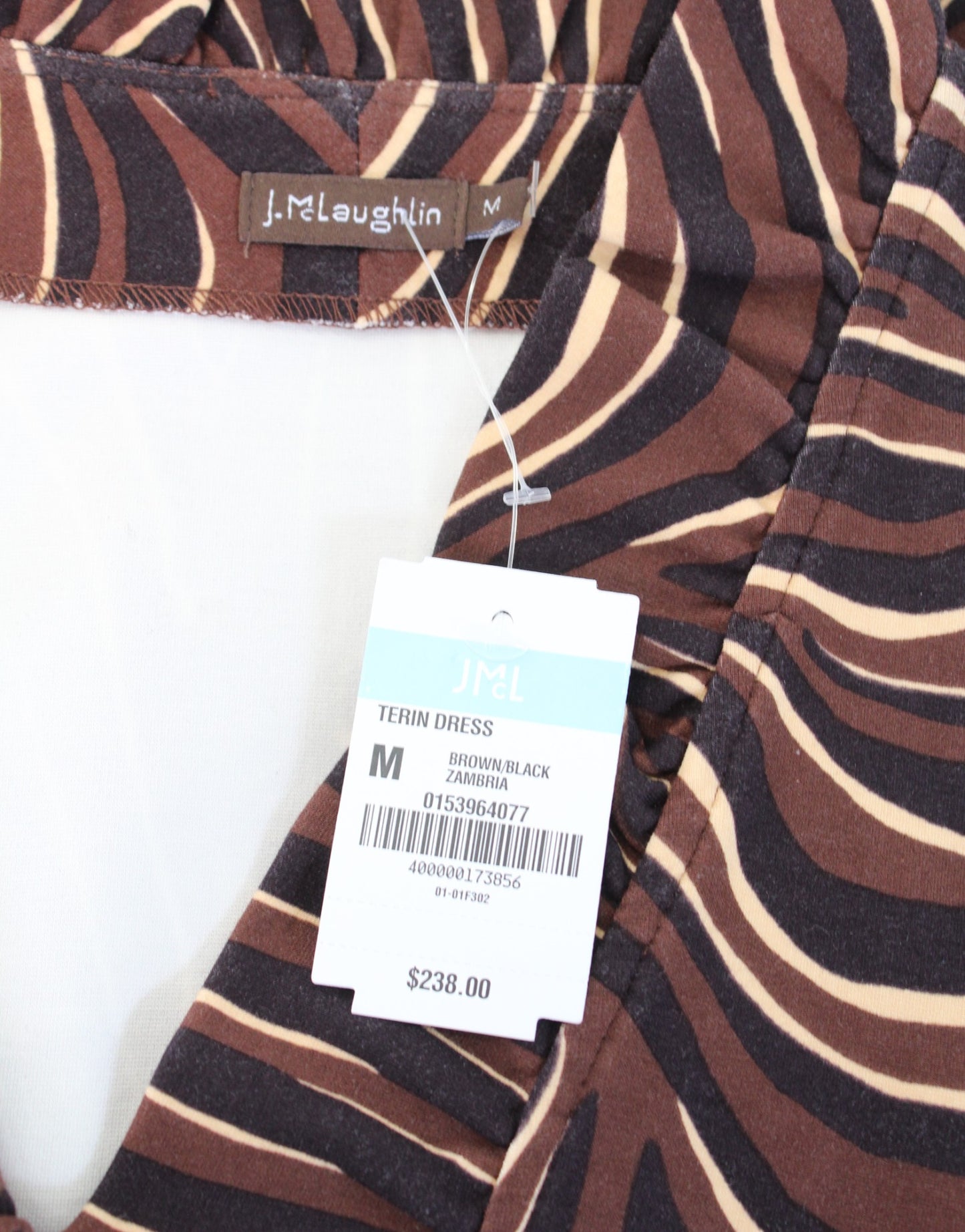 NWT J McLaughlin Terrin Dress Brown Ruffle Neck Animal Print Size M Zambria