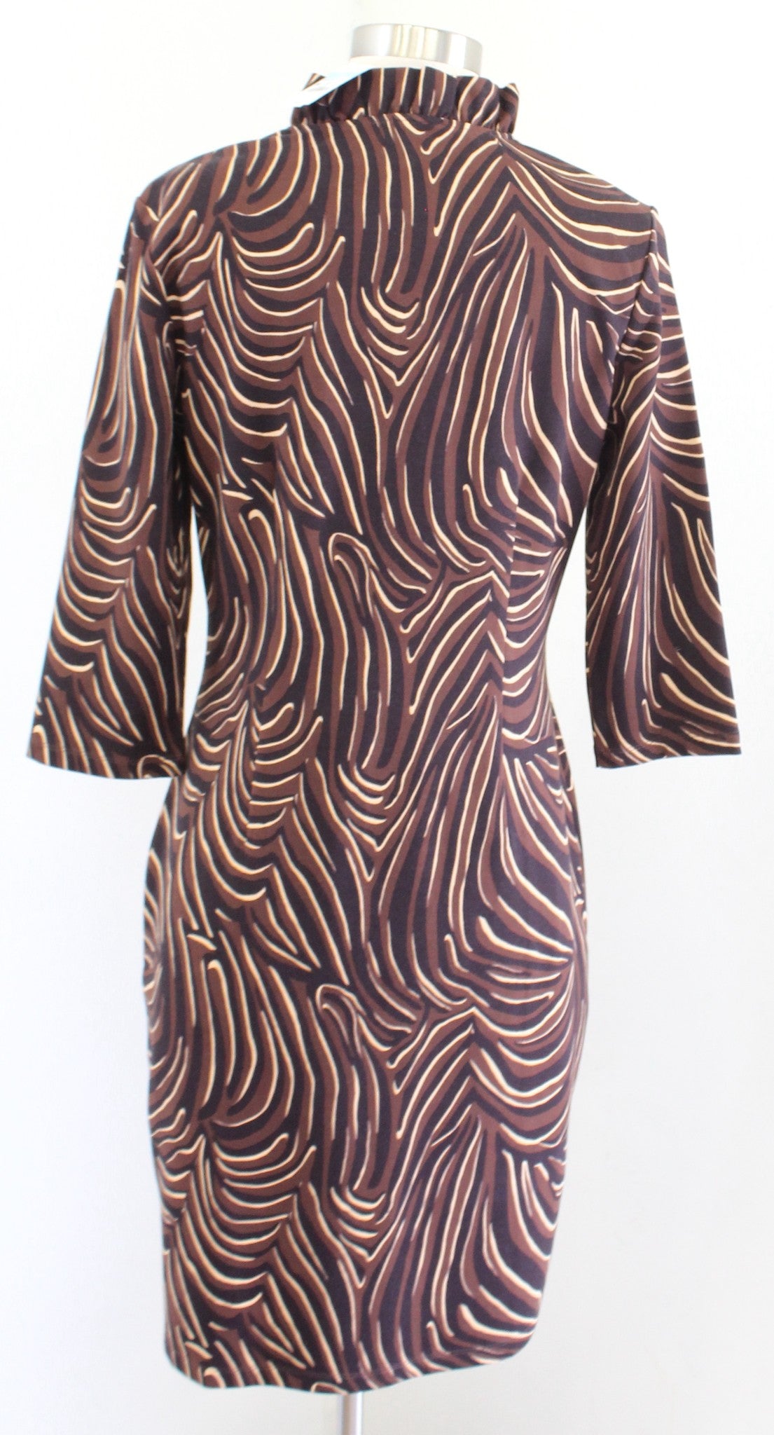 NWT J McLaughlin Terrin Dress Brown Ruffle Neck Animal Print Size M Zambria