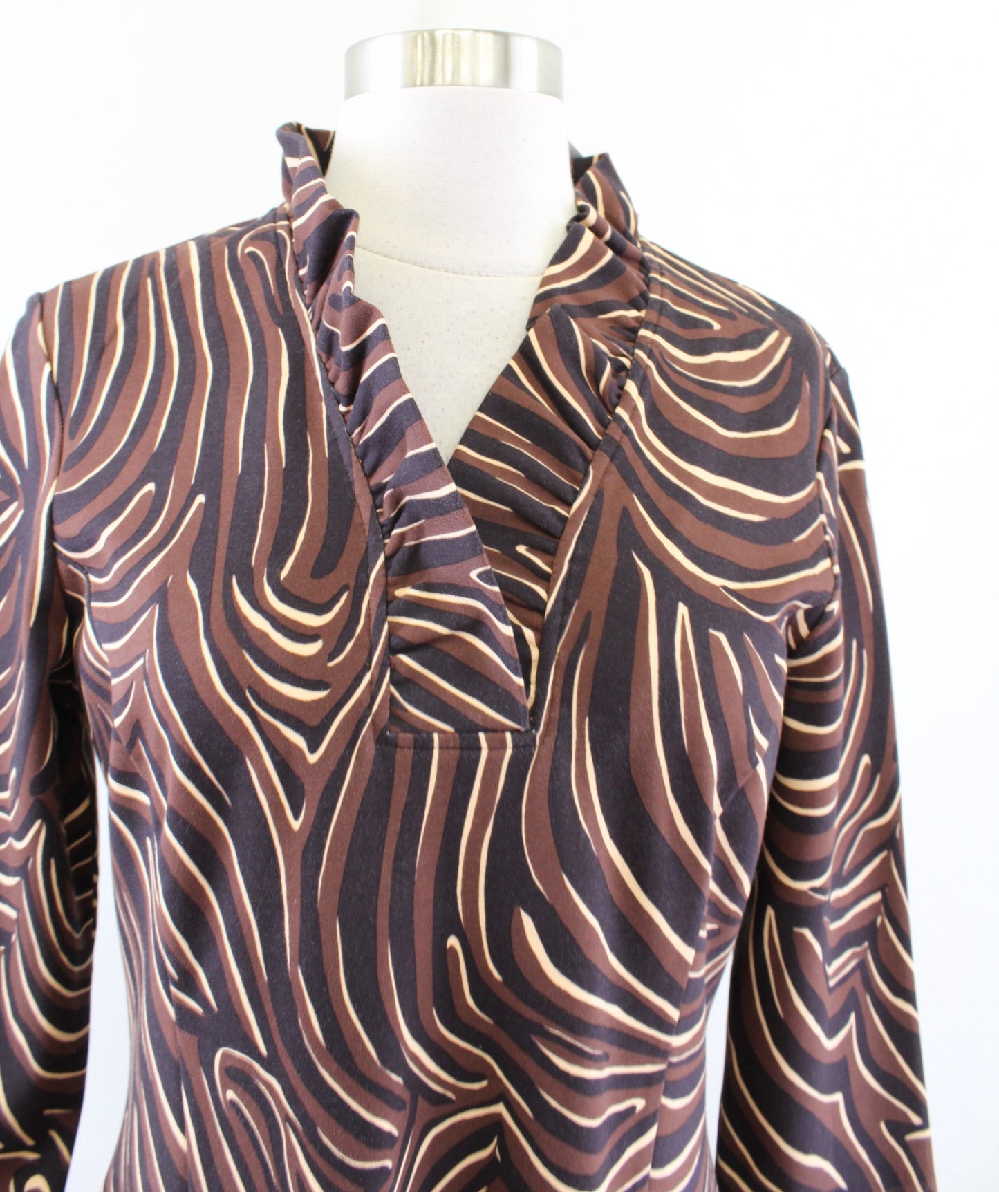 NWT J McLaughlin Terrin Dress Brown Ruffle Neck Animal Print Size M Zambria