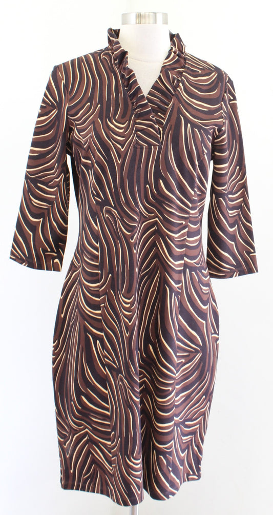 NWT J McLaughlin Terrin Dress Brown Ruffle Neck Animal Print Size M Zambria