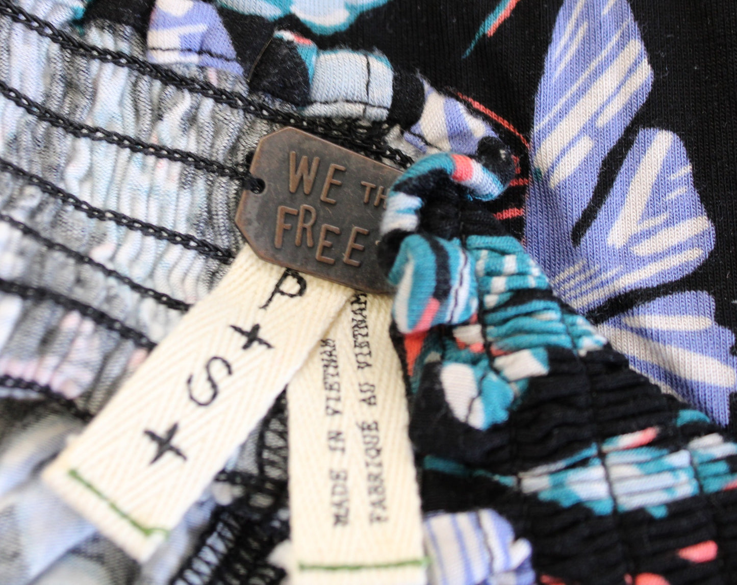 We the Free Free People Lexington Floral Off the Shoulder Top Blouse Sz S Black