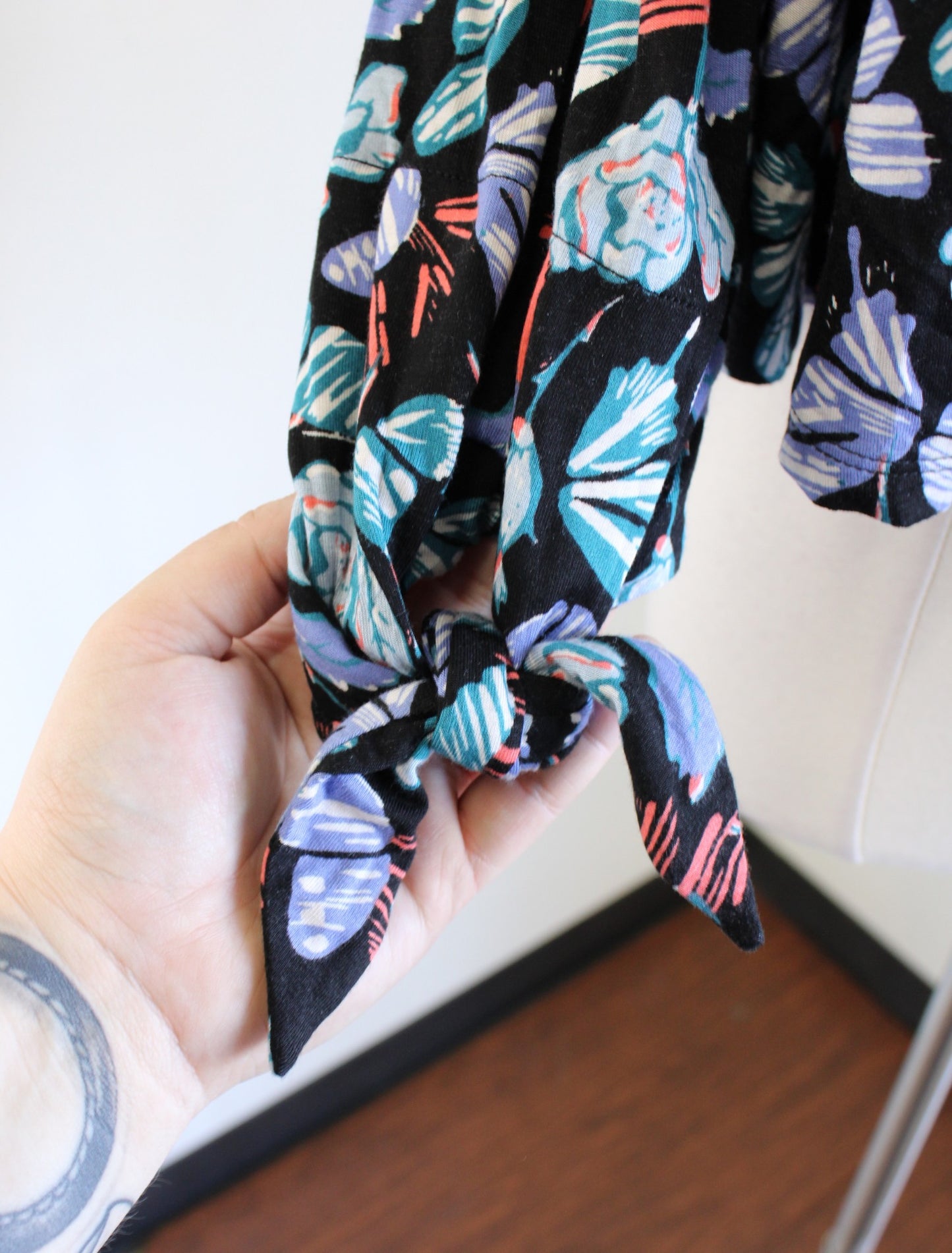 We the Free Free People Lexington Floral Off the Shoulder Top Blouse Sz S Black