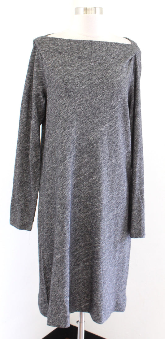Eileen Fisher Marled Heather Gray Boat Neck Shift Dress Size M Wool Long Sleeve