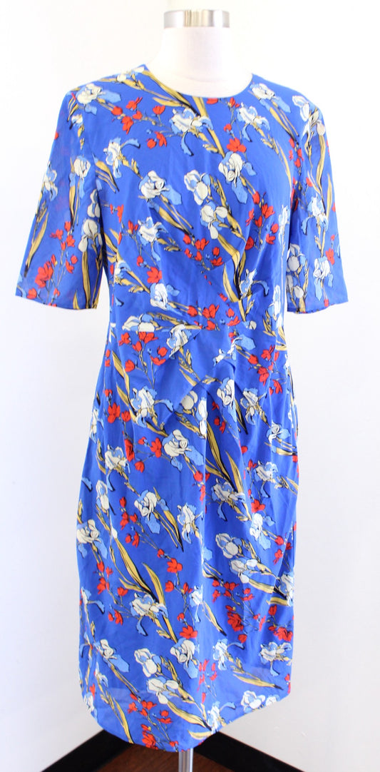 Whistles Phoebe Iris Floral Print Ruched Silk Sheath Dress Size US 10 UK 14