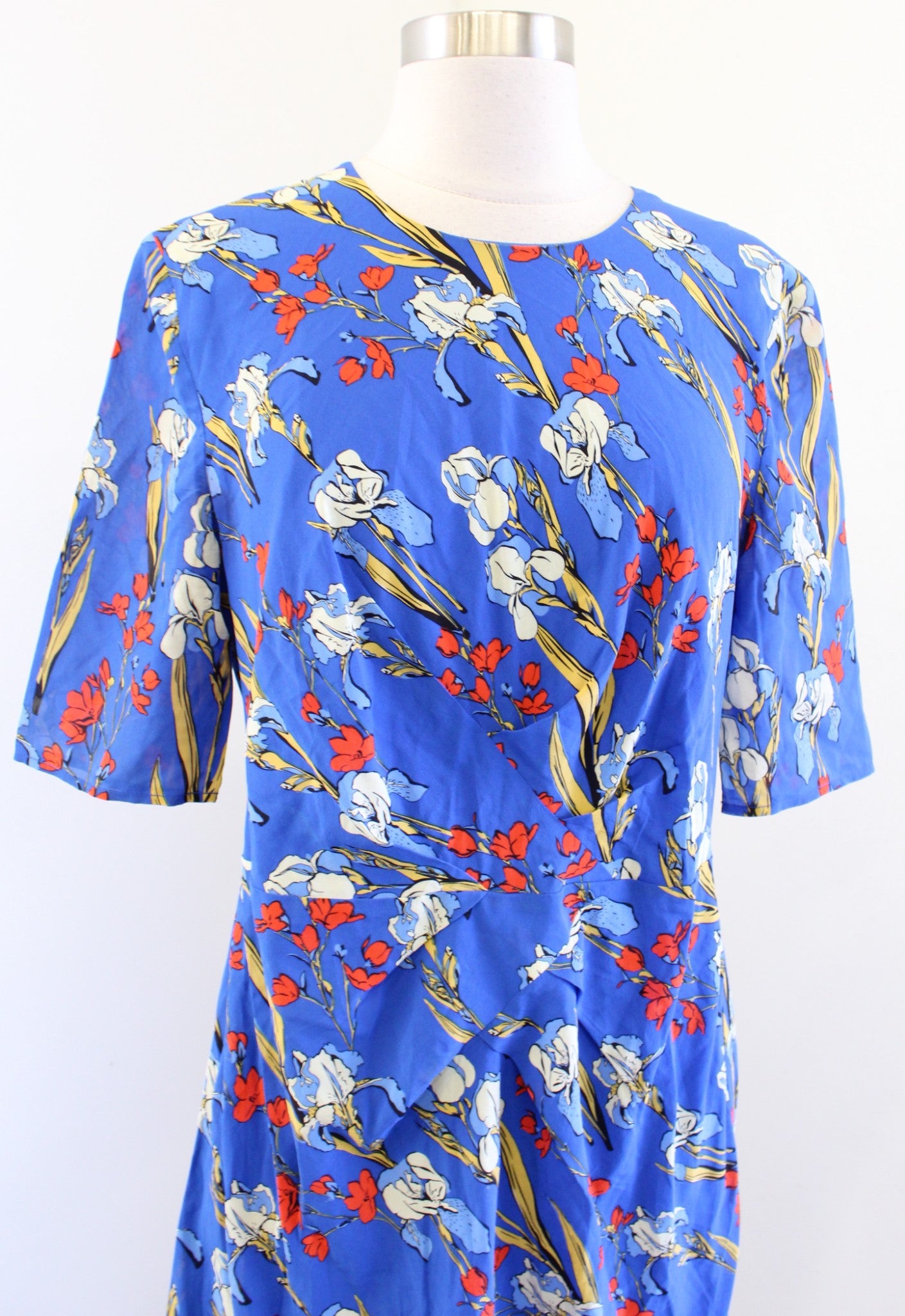 Whistles Phoebe Iris Floral Print Ruched Silk Sheath Dress Size US 10 UK 14