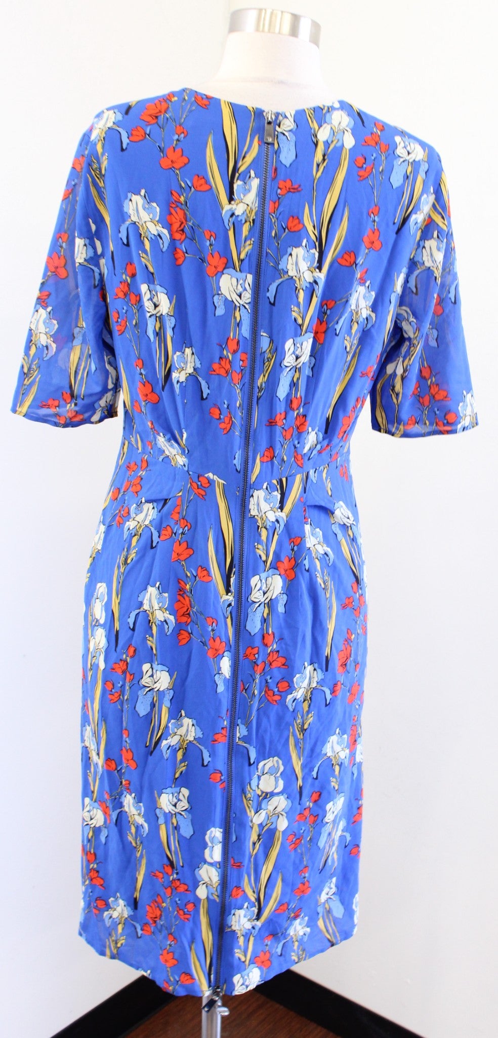 Whistles Phoebe Iris Floral Print Ruched Silk Sheath Dress Size US 10 UK 14