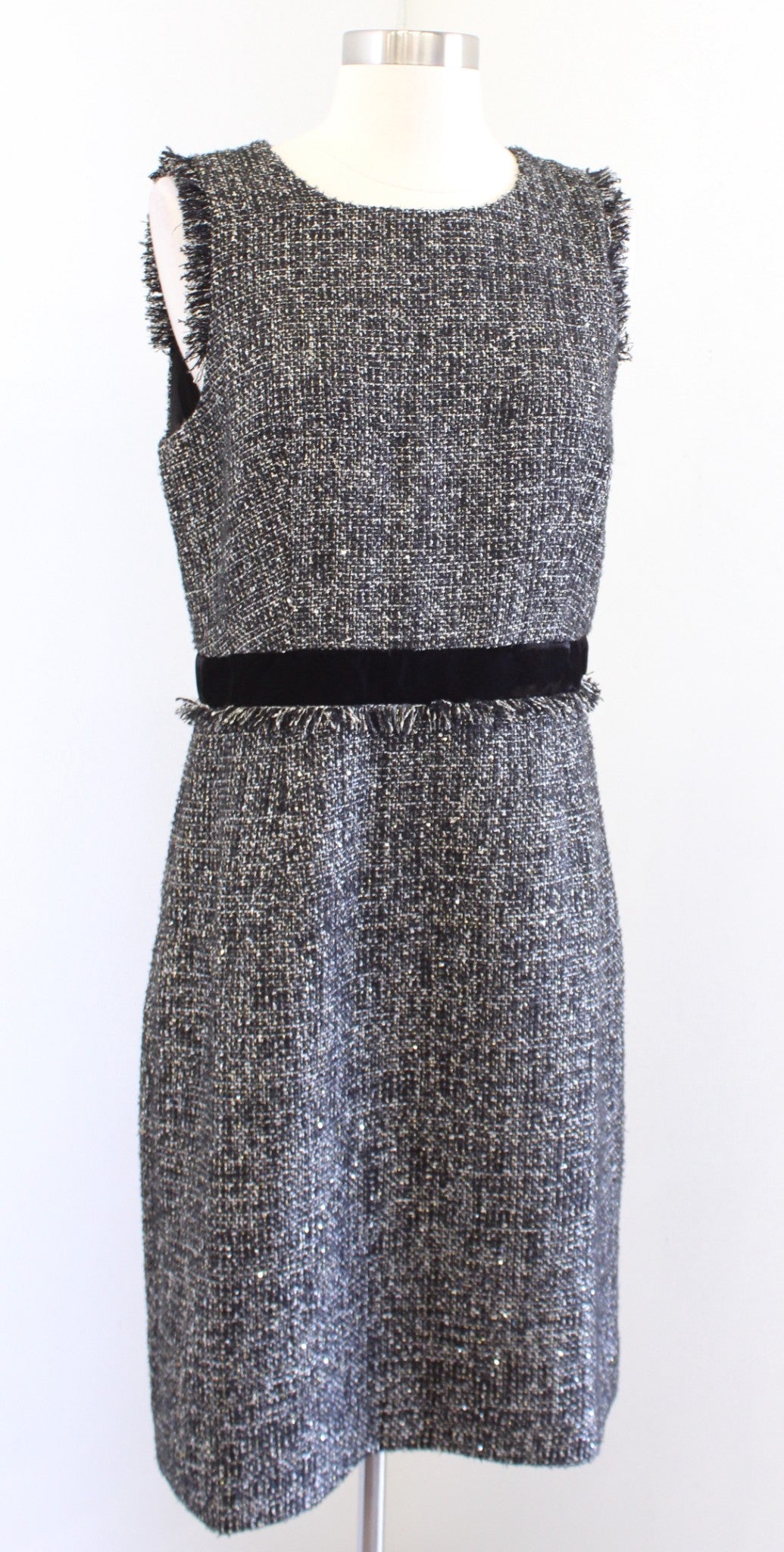 J Crew Sparkling Constellation Metallic Tweed Fringe Velvet Trim Sheath Dress 8