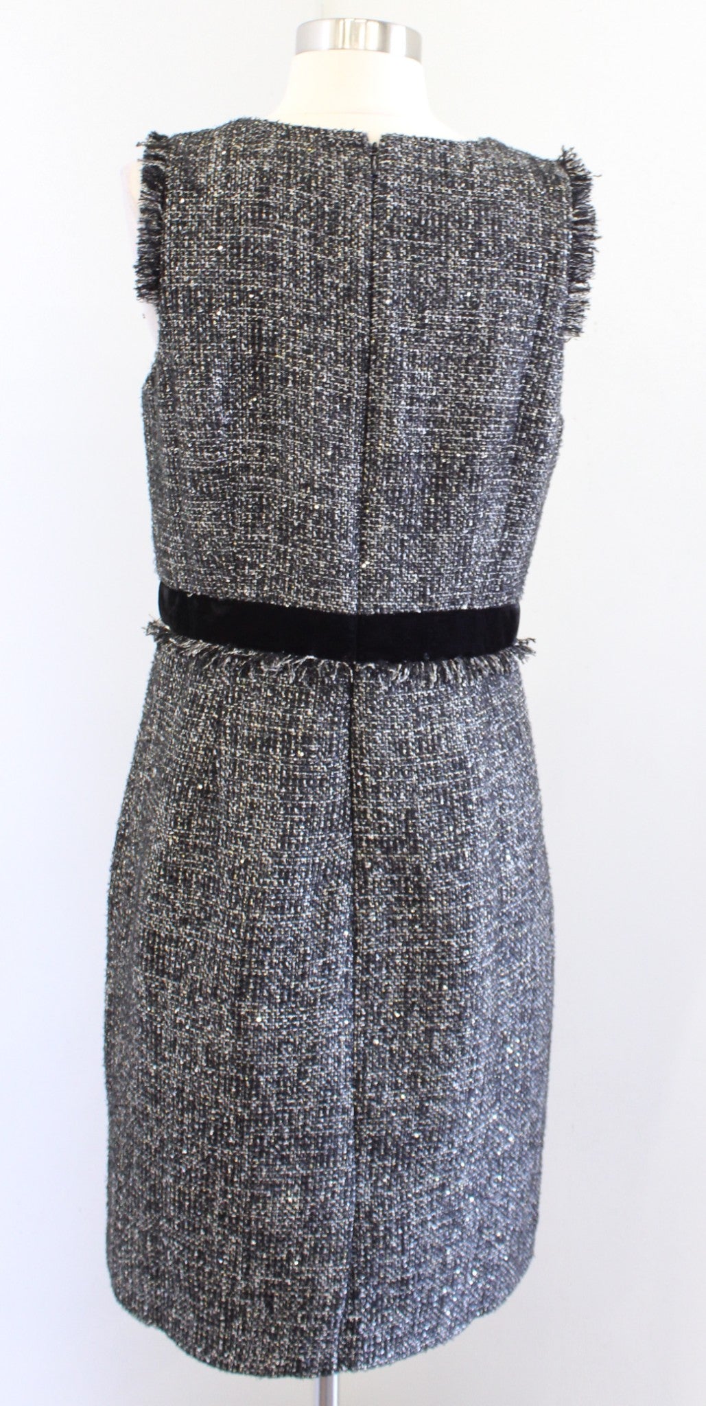 J Crew Sparkling Constellation Metallic Tweed Fringe Velvet Trim Sheath Dress 8