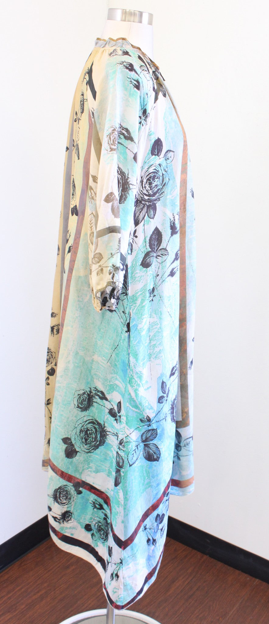 Johnny Was Emelia Isadora Floral Print Silk Asymmetrical Midi Dress Size S