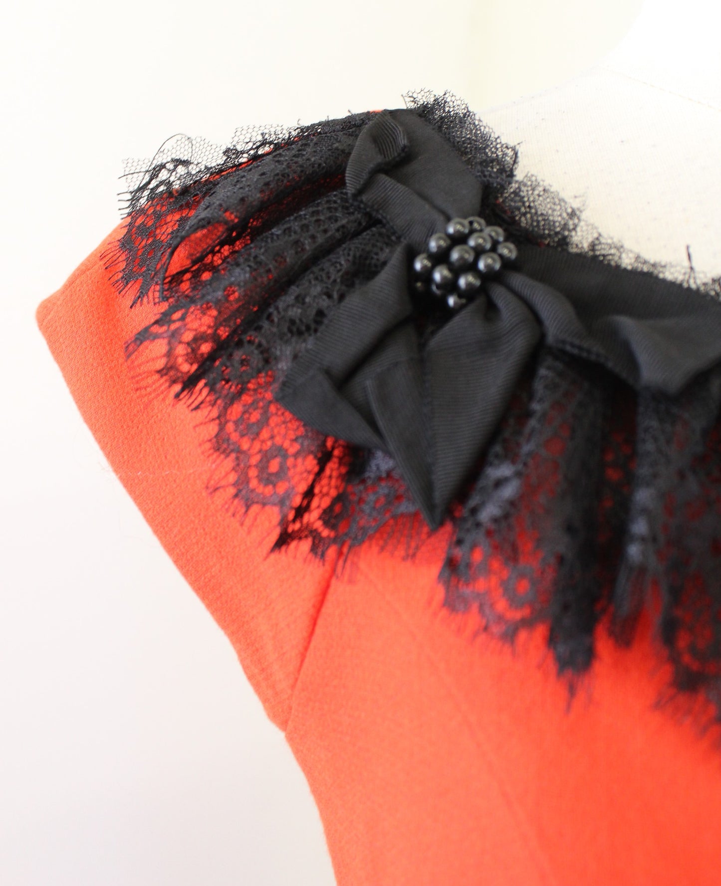 Eva Franco Anthropologie Orange Wool Fit and Flare Embellished Dress Bow Lace 2