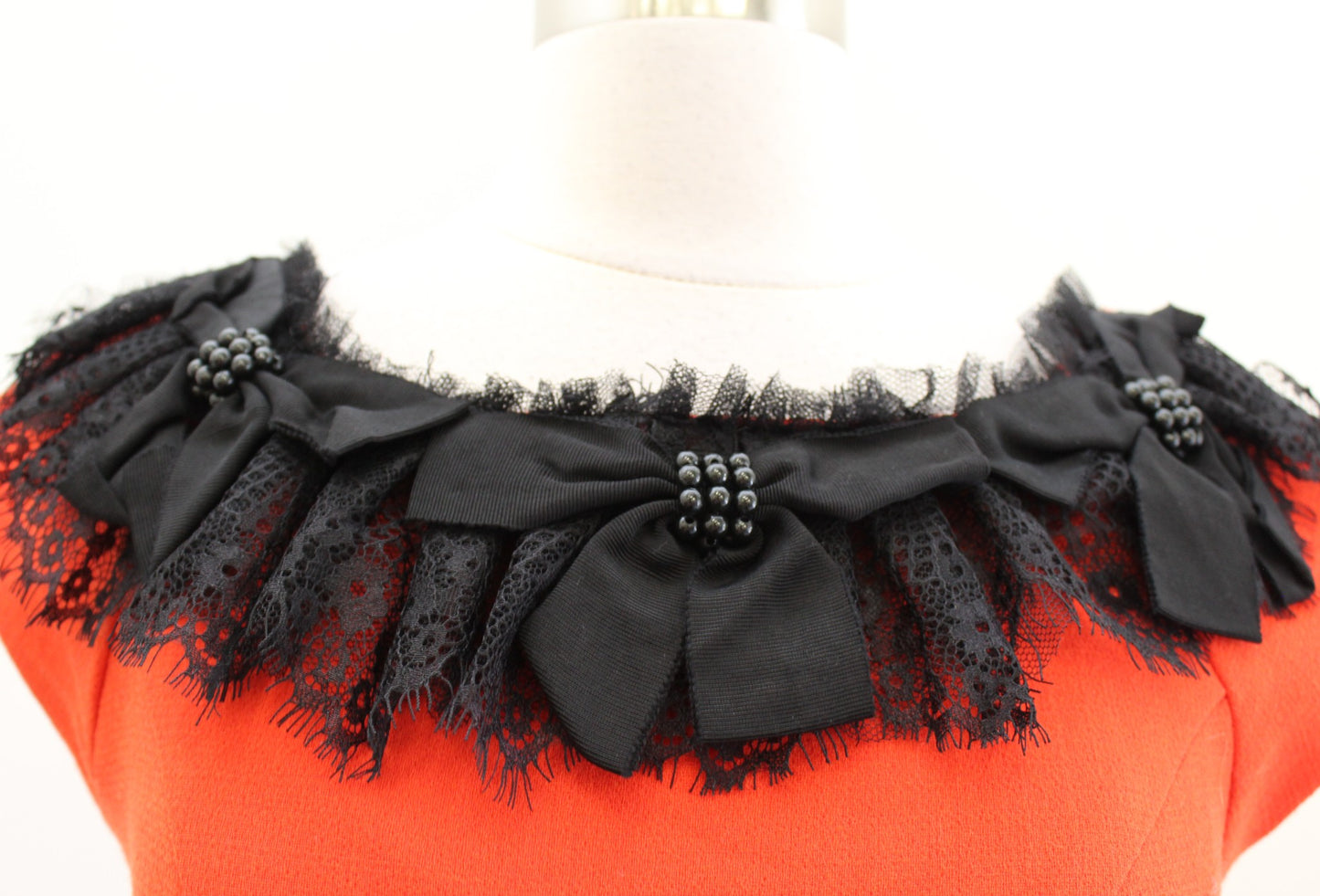 Eva Franco Anthropologie Orange Wool Fit and Flare Embellished Dress Bow Lace 2