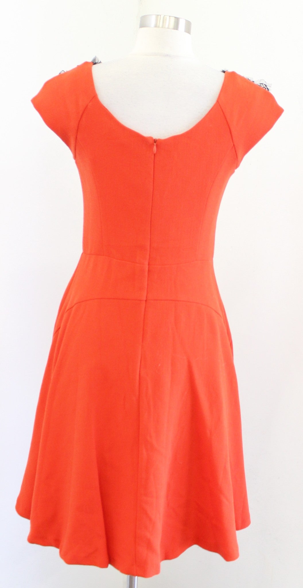 Eva Franco Anthropologie Orange Wool Fit and Flare Embellished Dress Bow Lace 2