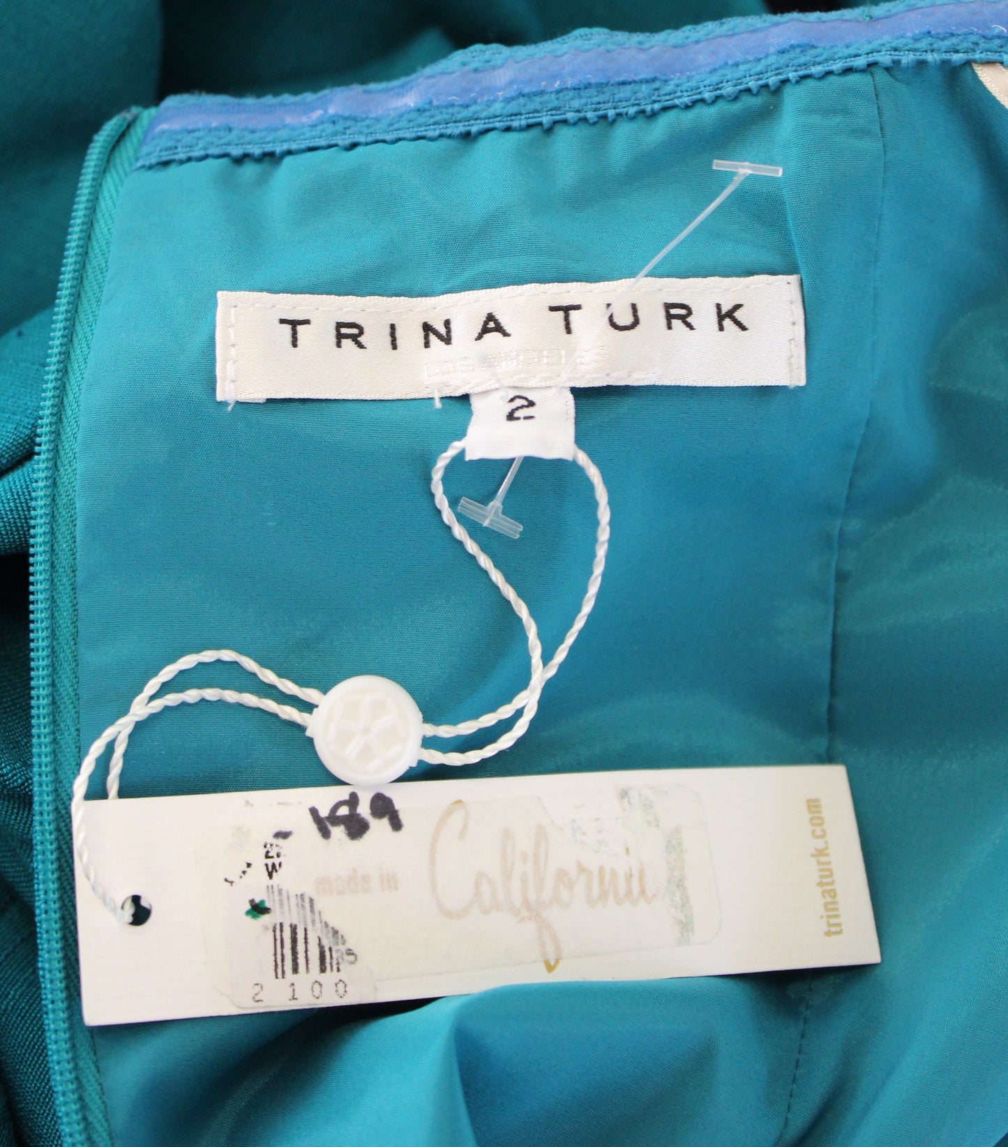 NWT Trina Turk Teal Blue Off the Shoulder Textured Witty Sheath Dress Size 2