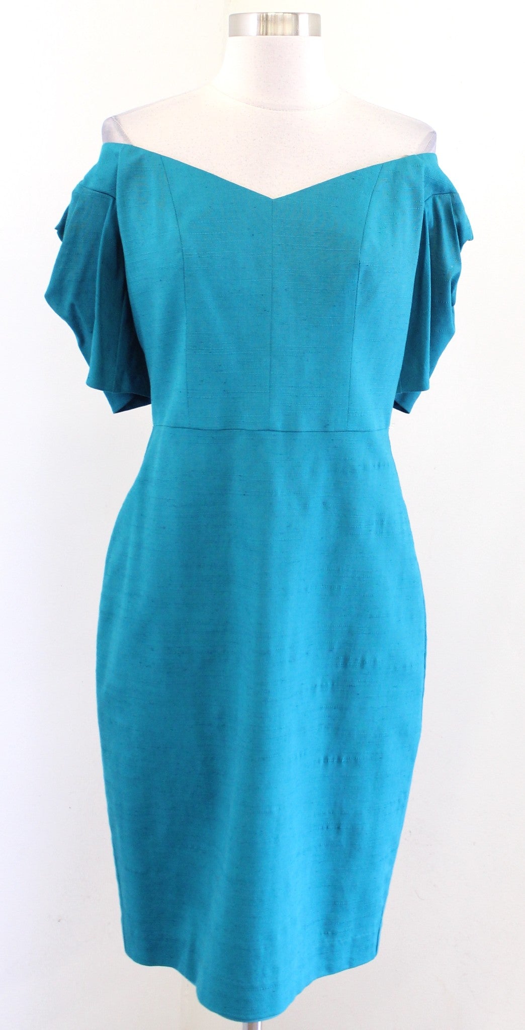 NWT Trina Turk Teal Blue Off the Shoulder Textured Witty Sheath Dress Size 2