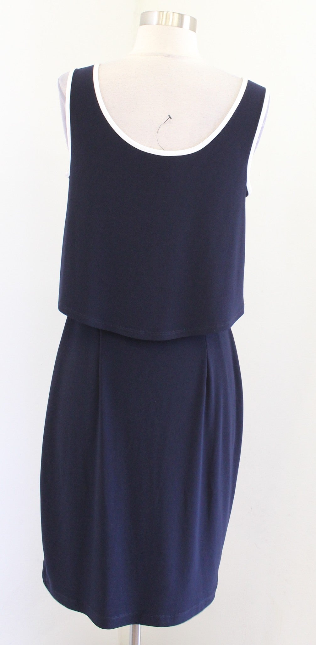Joseph Ribkoff Navy Blue White Circle Keyhole Layered Jersey Sheath Dress Size 8