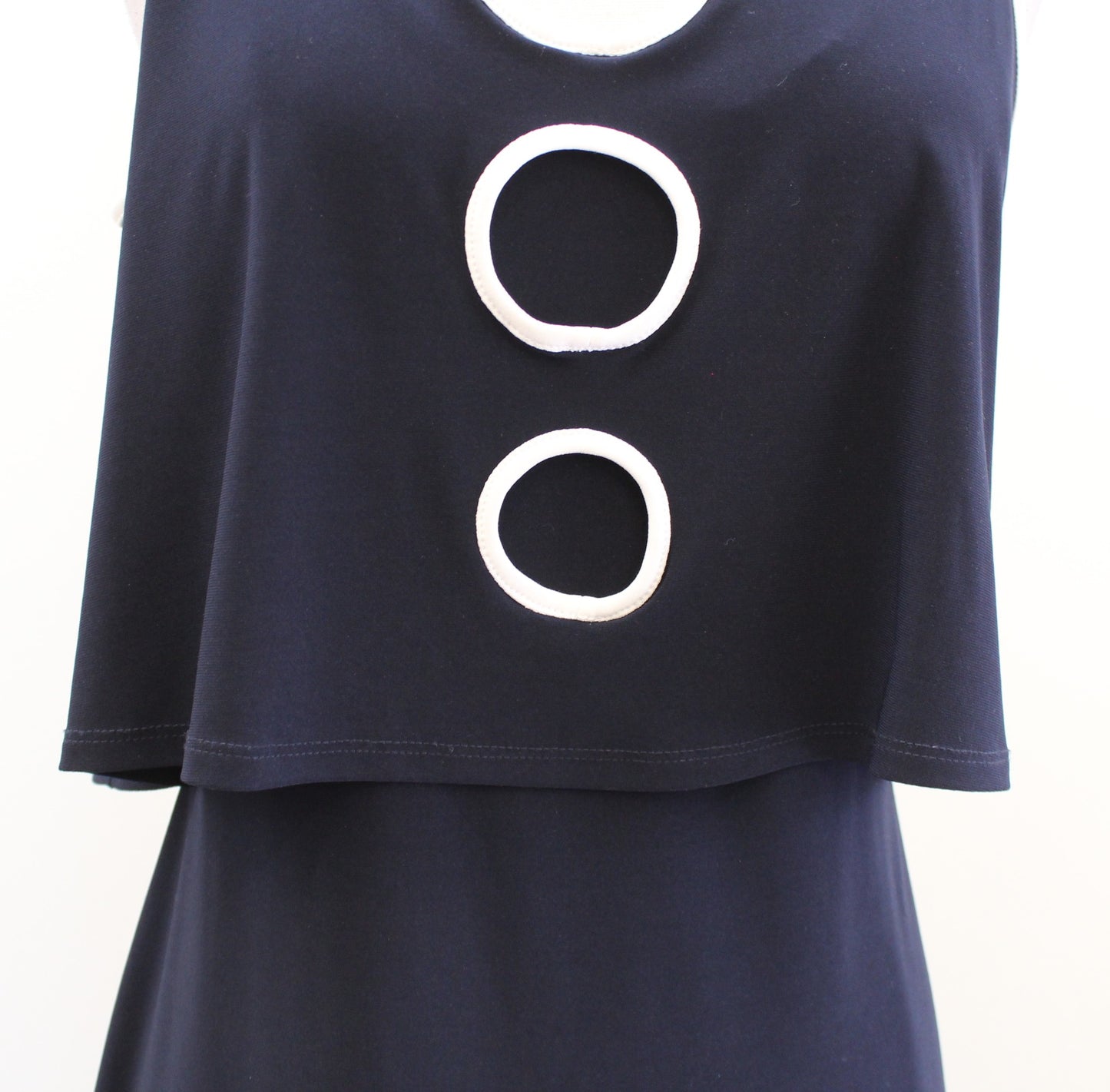 Joseph Ribkoff Navy Blue White Circle Keyhole Layered Jersey Sheath Dress Size 8