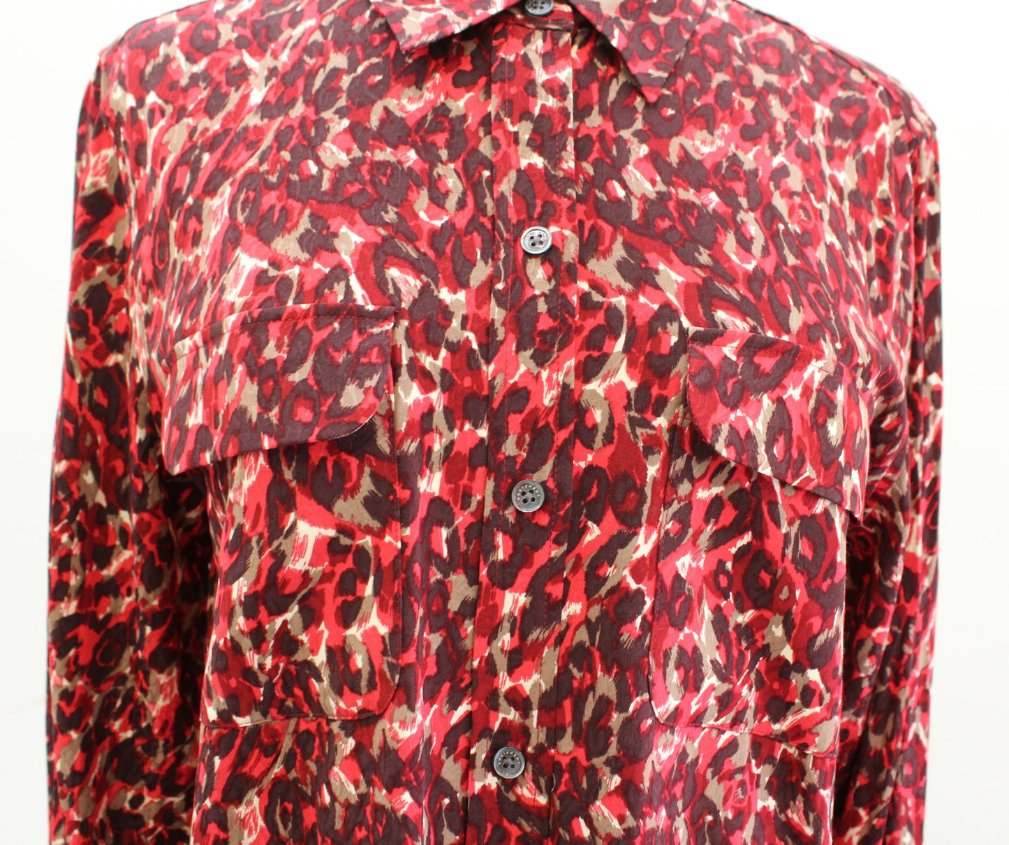 Equipment Red Leopard Print Slim Signature Blouse Button Front Shirt Size M Long Sleeve