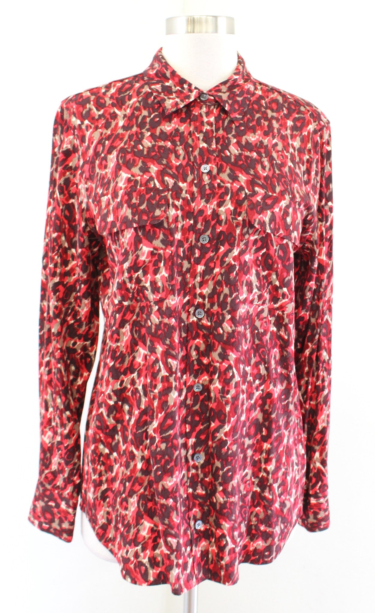 Equipment Red Leopard Print Slim Signature Blouse Button Front Shirt Size M Long Sleeve
