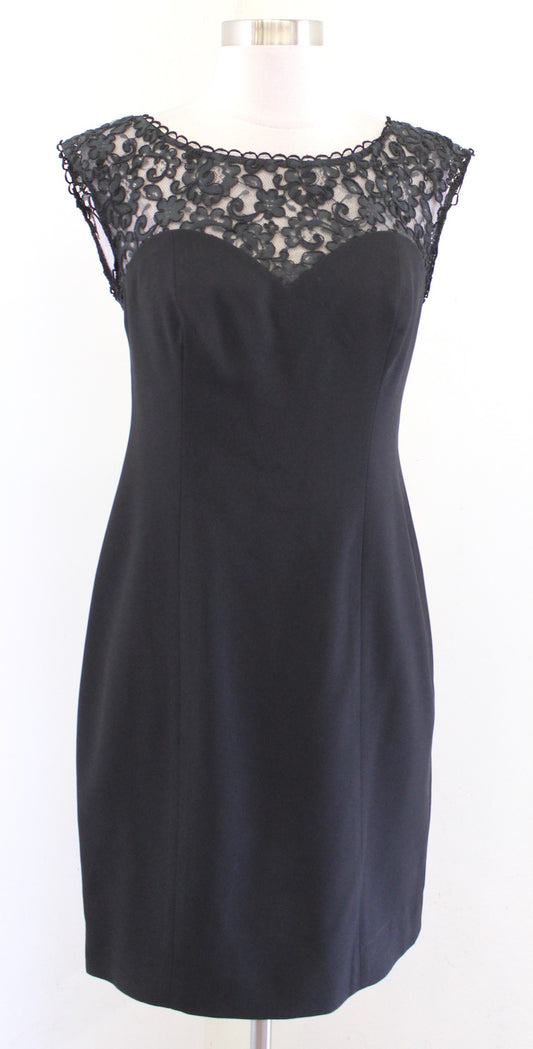 Vtg 90s Laundry Black Open Back Lace Trim Mini Dress Size 4 Cocktail Sweetheart