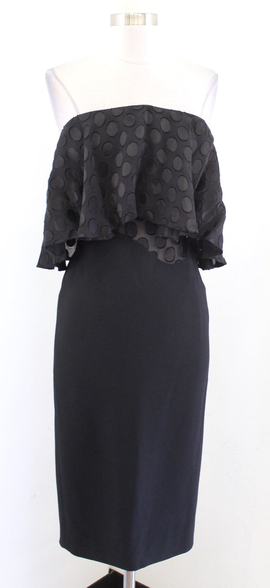 NWT Cushnie et Ochs Black Strapless Polka Dot Layered Cady Dress Size 0 Cocktail