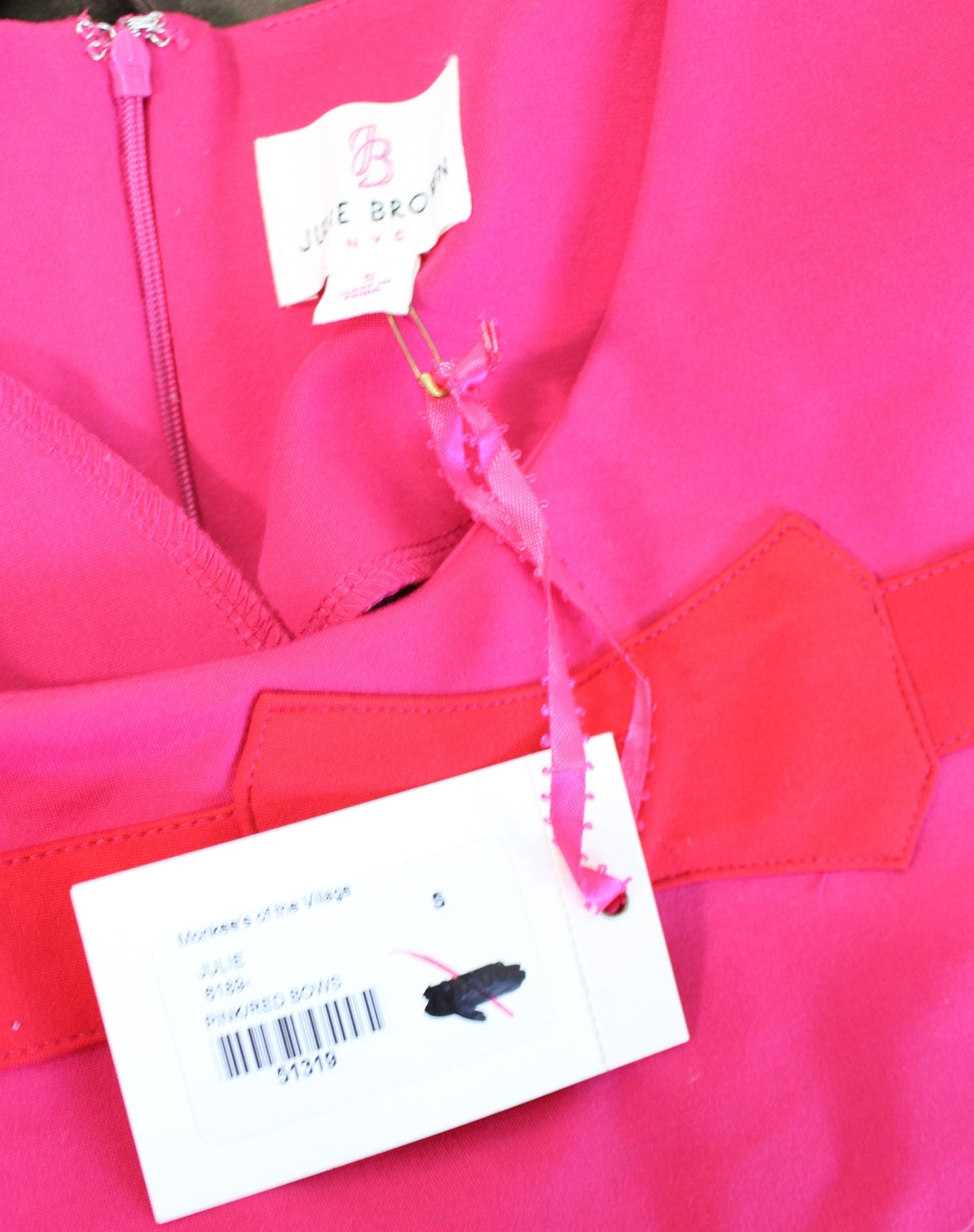 NWT Julie Brown NYC Pink Red Bow Striped Cap Sleeve Shift Dress Size S Holiday