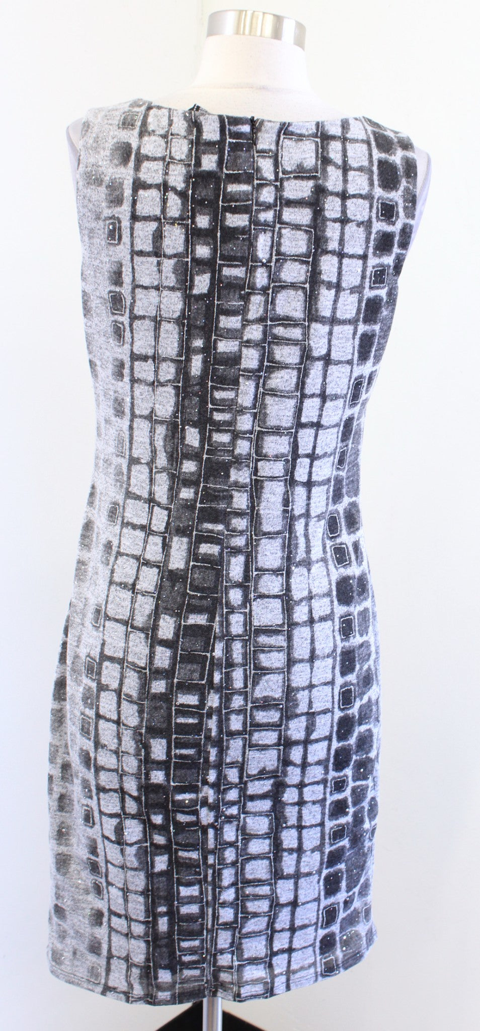 Frank Lyman Gray Black Block Animal Print Iridescent Sequin Sheath Dress Size 6