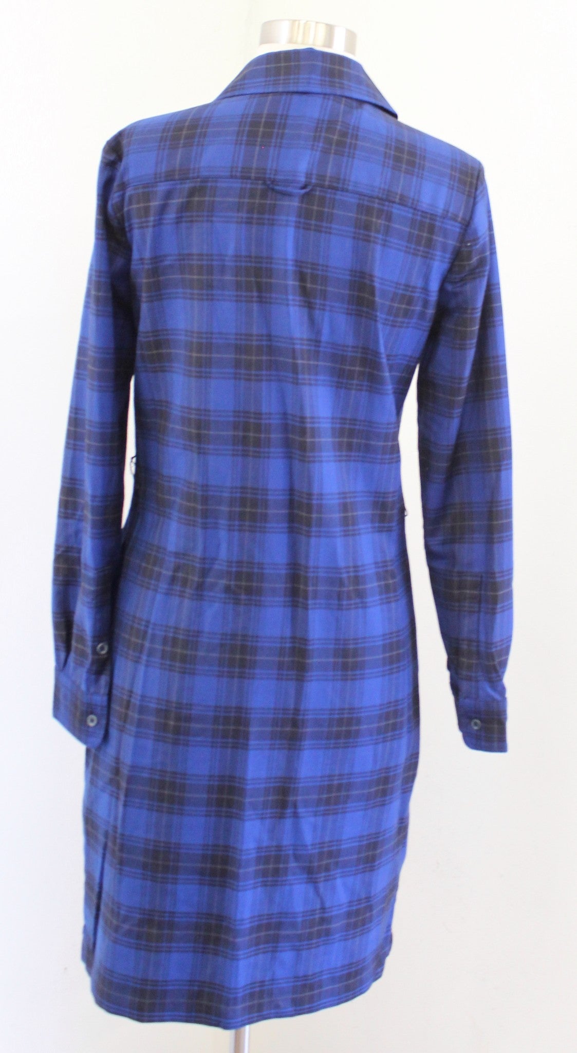 Brooks Brothers Blue Plaid Button Front Wool Blend Shirt Dress Size 2 Black Gray