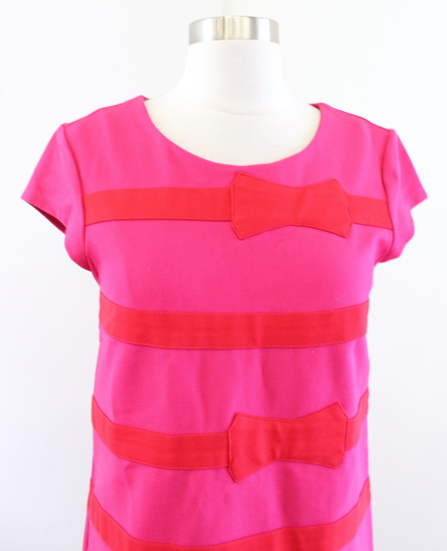 NWT Julie Brown NYC Pink Red Bow Striped Cap Sleeve Shift Dress Size S Holiday