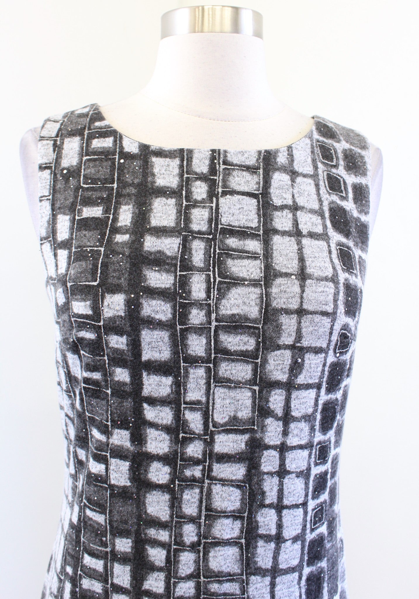 Frank Lyman Gray Black Block Animal Print Iridescent Sequin Sheath Dress Size 6