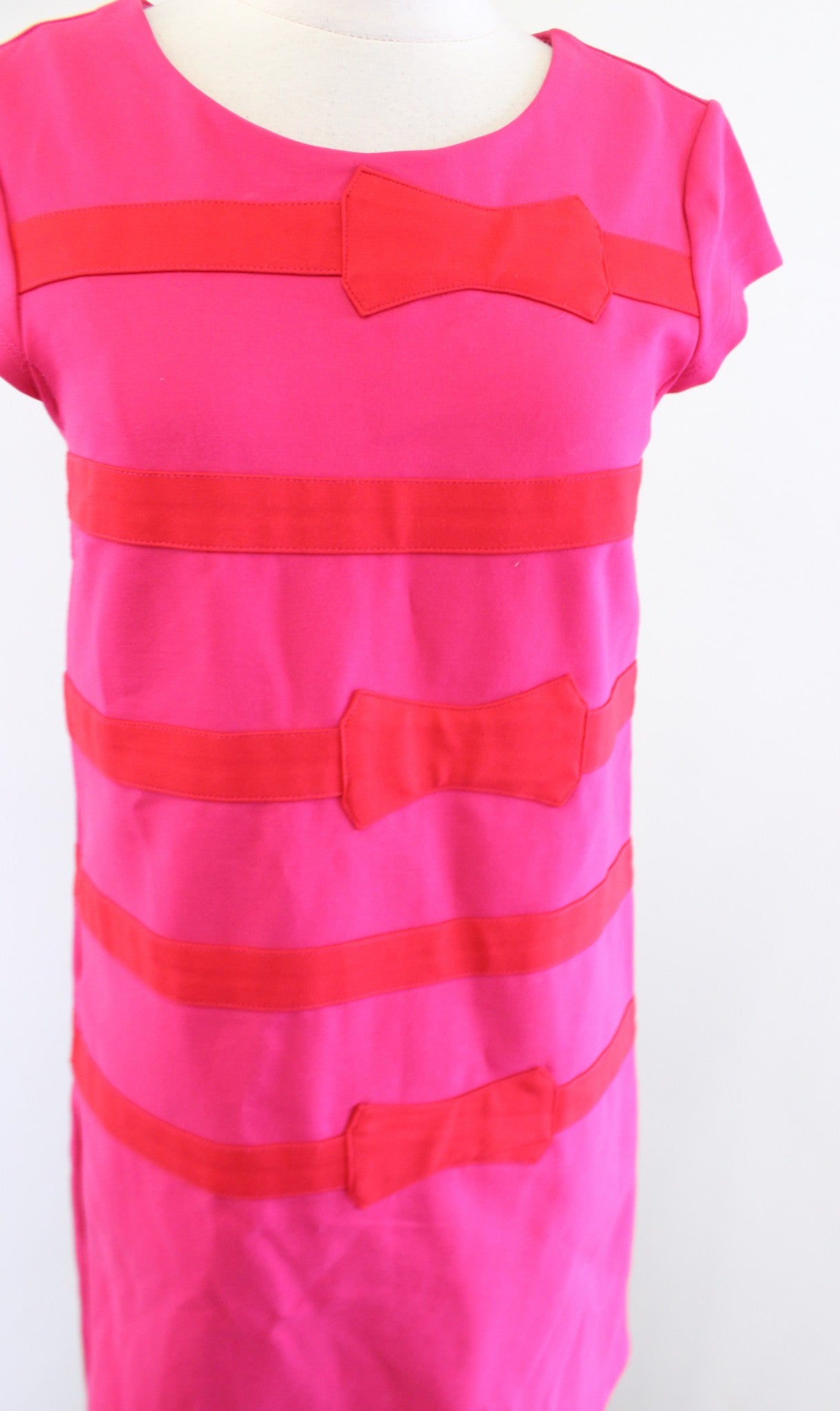 NWT Julie Brown NYC Pink Red Bow Striped Cap Sleeve Shift Dress Size S Holiday