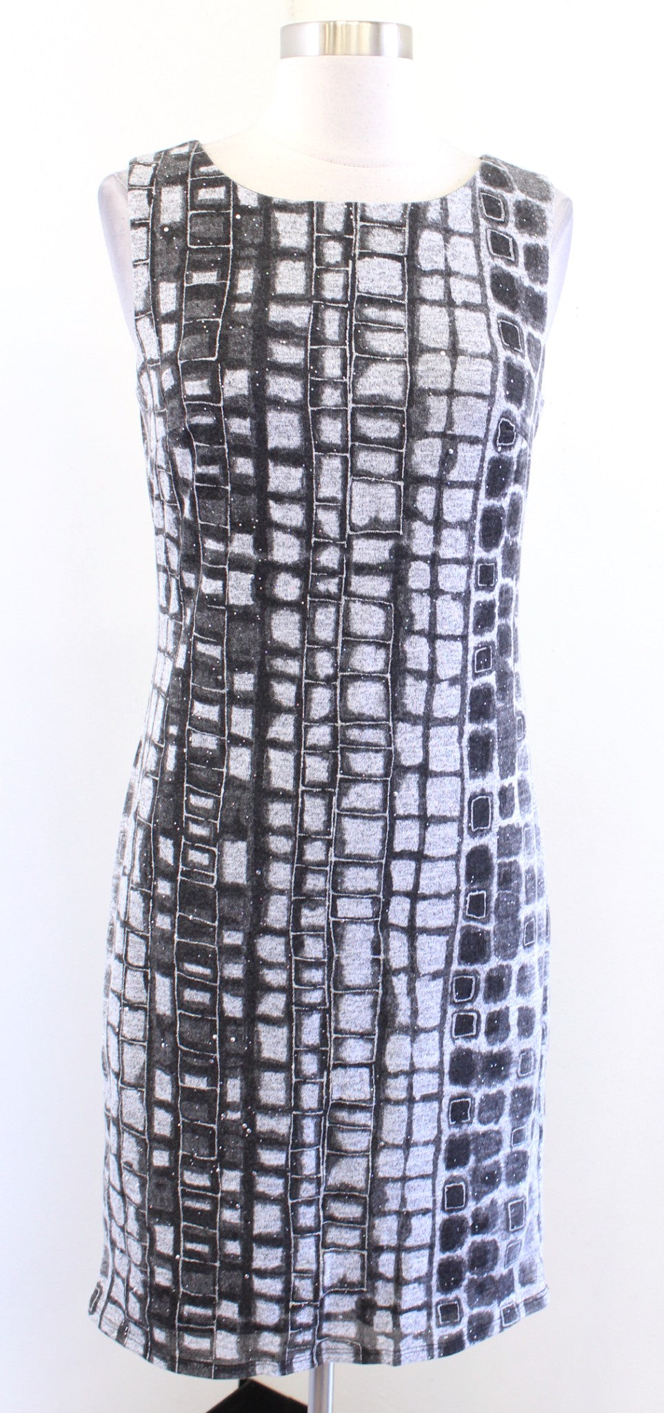 Frank Lyman Gray Black Block Animal Print Iridescent Sequin Sheath Dress Size 6