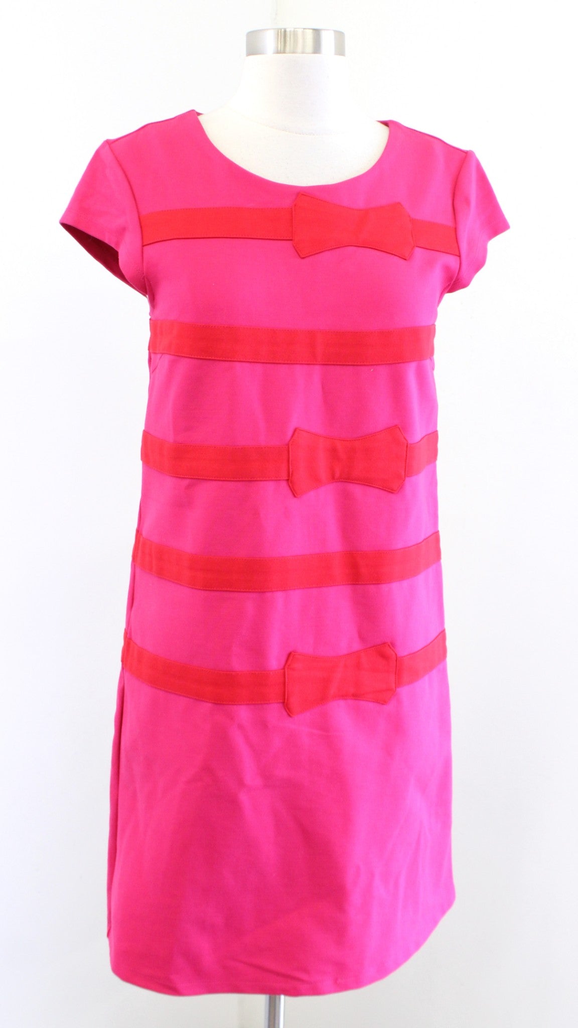 NWT Julie Brown NYC Pink Red Bow Striped Cap Sleeve Shift Dress Size S Holiday