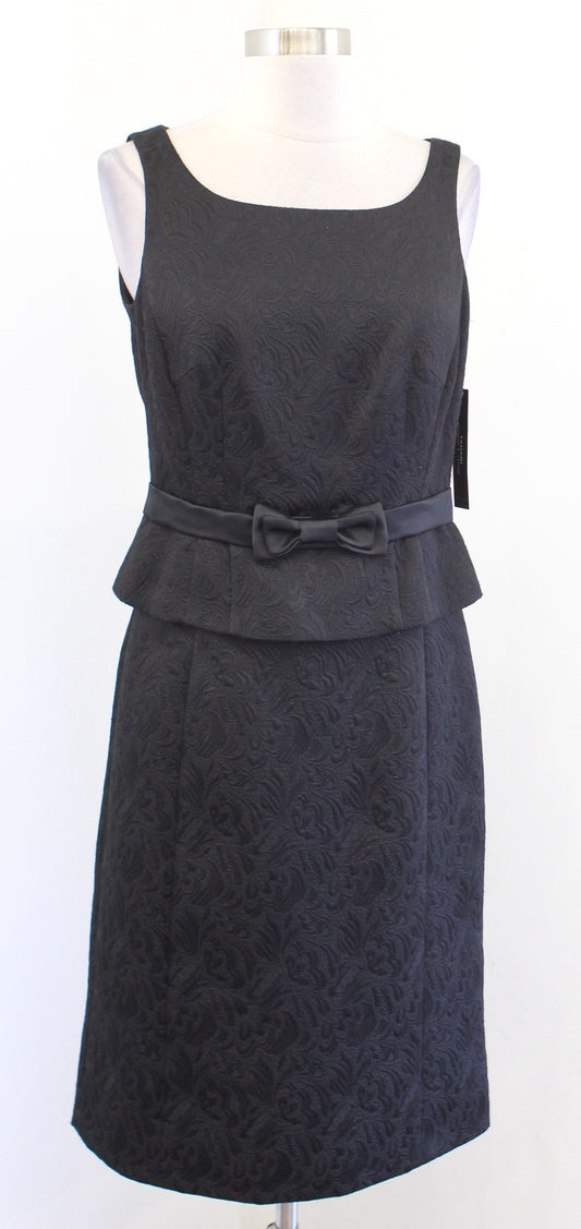 NWT Tahari ASL Levine Black Embossed Bow Peplum Sheath Dress Size 4 Cocktail