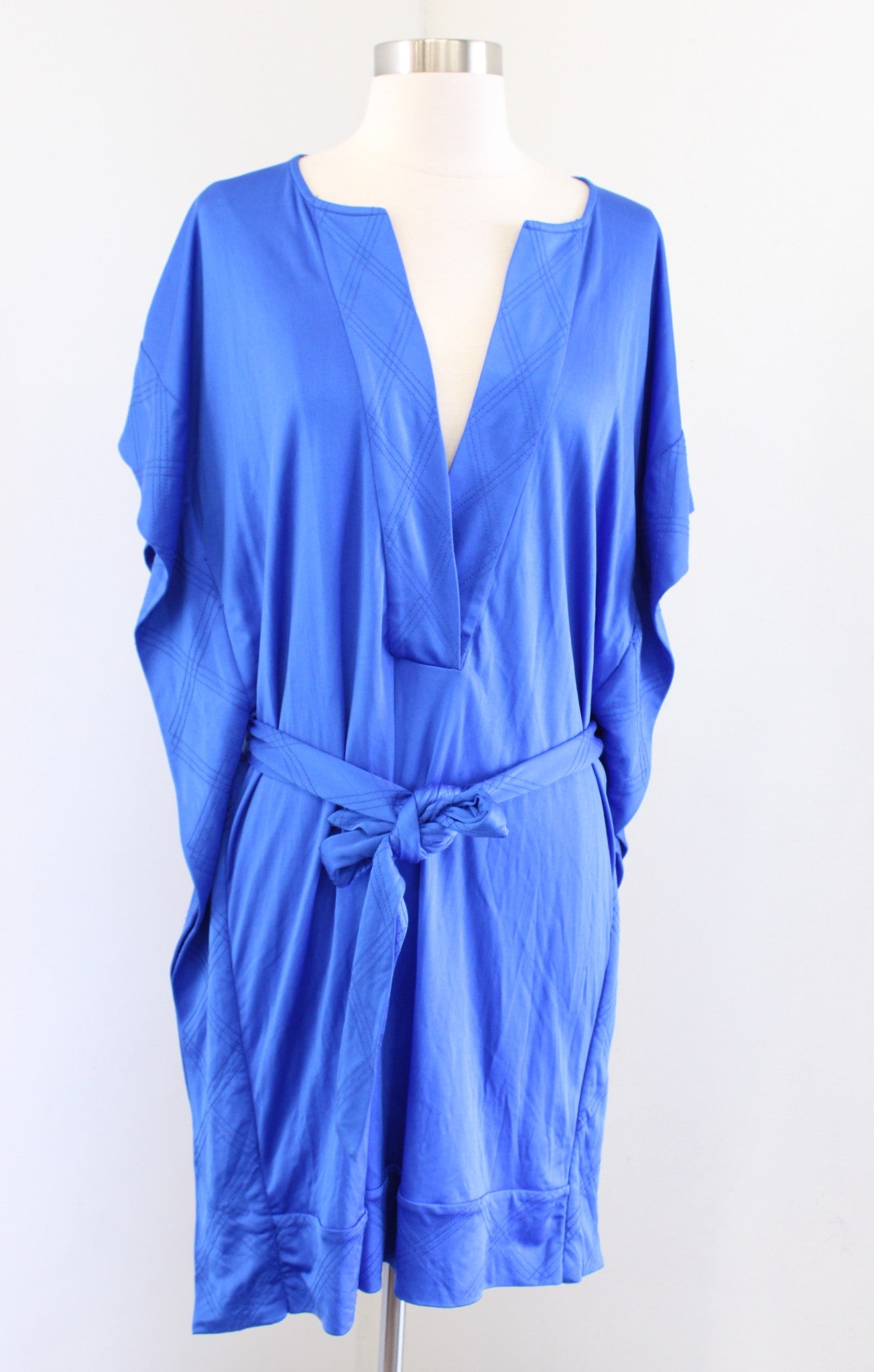 NWT $325 Diane Von Furstenberg Tuvallu Blue Silk Tie Waist Kimono Dress Size 2