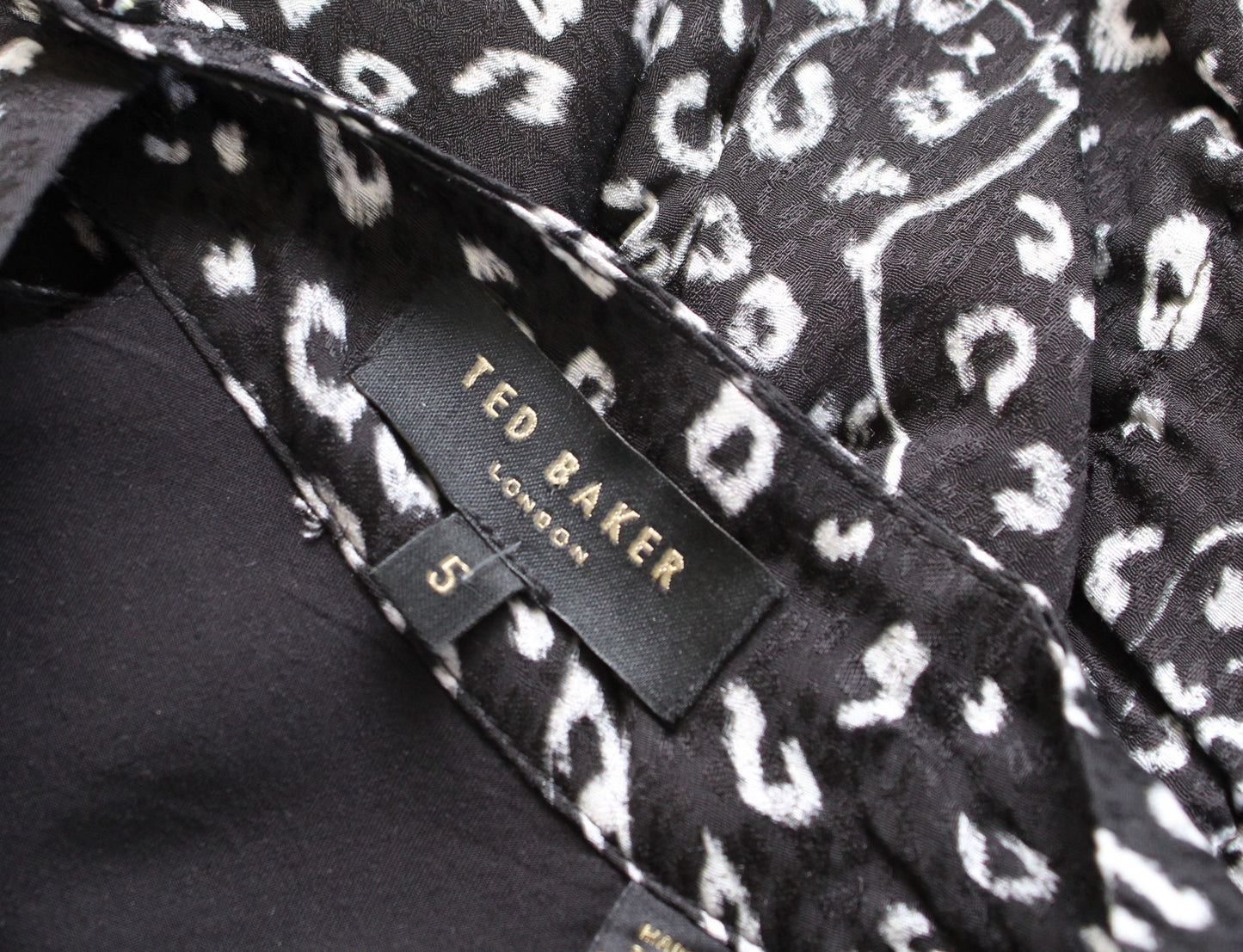 Ted Baker Raayy Black White Leopard Cat Print Puff Sleeve Mini Dress Size 5