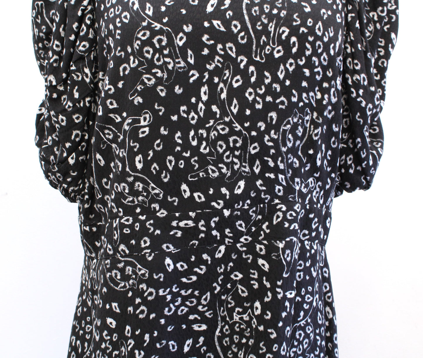 Ted Baker Raayy Black White Leopard Cat Print Puff Sleeve Mini Dress Size 5