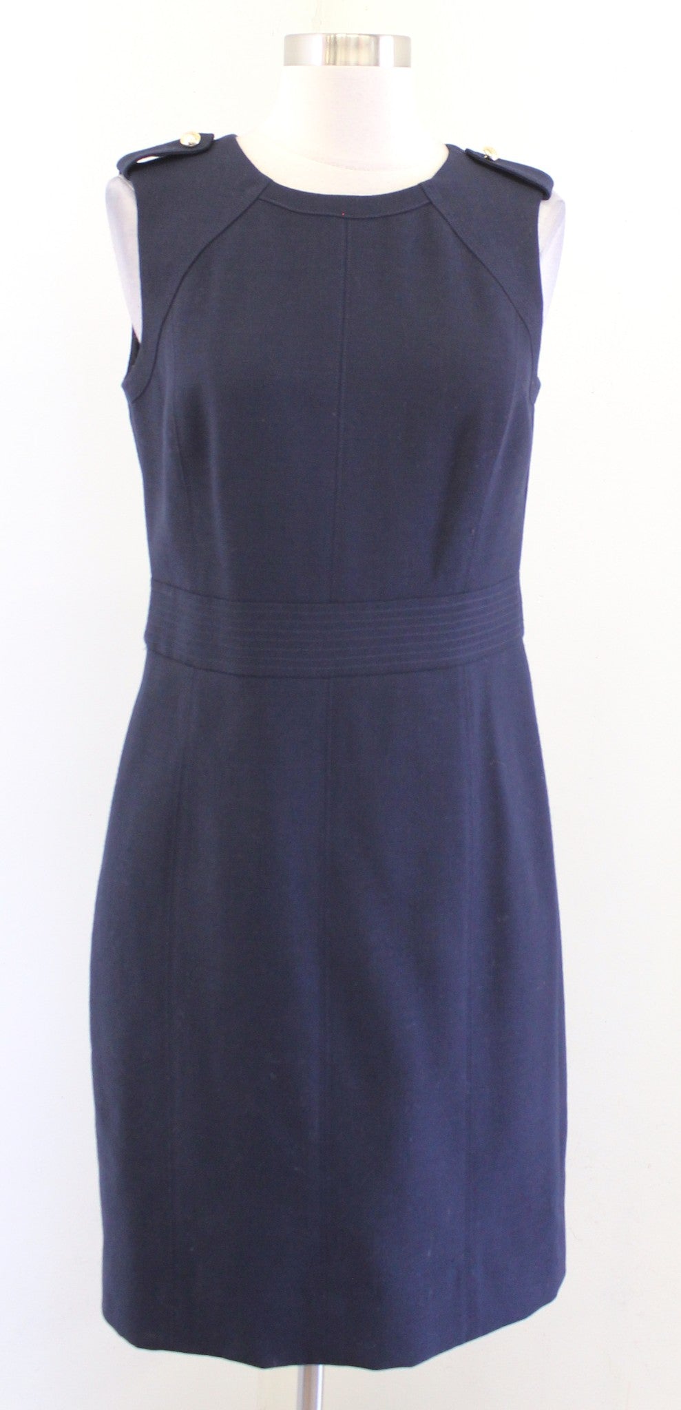 Tory Burch Solid Navy Blue Sleeveless Wool Blend Sheath Dress Size 4 Career