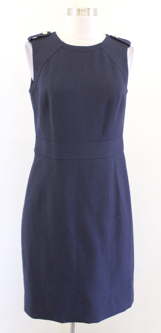 Tory Burch Solid Navy Blue Sleeveless Wool Blend Sheath Dress Size 4 Career