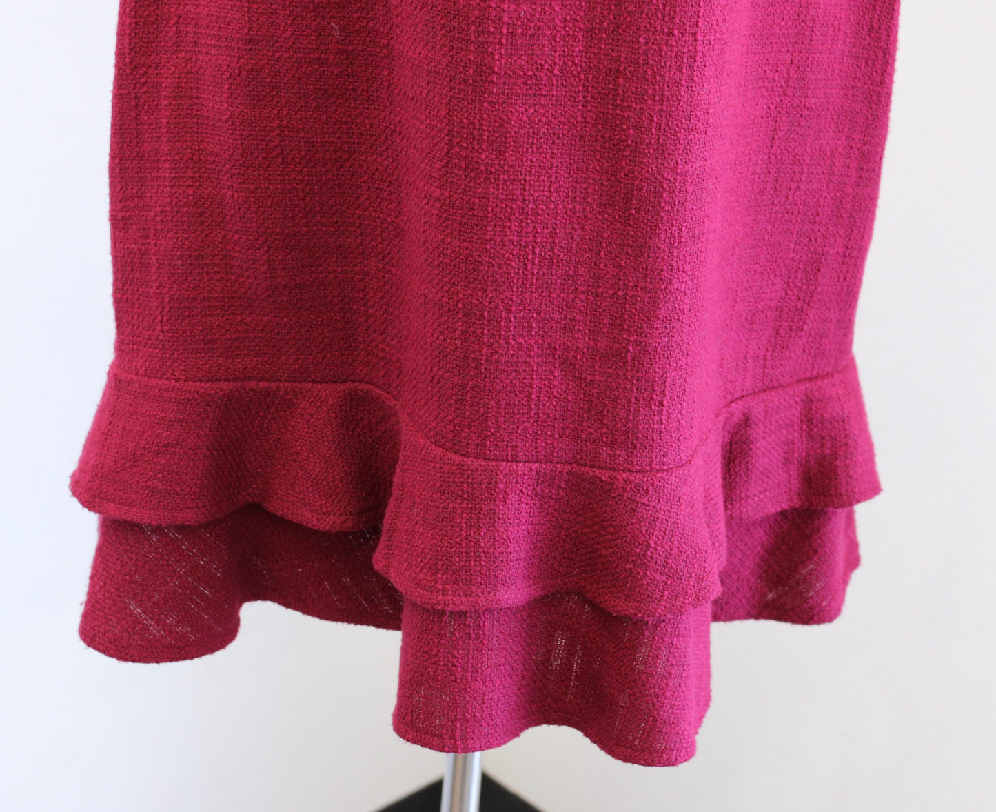 Karl Lagerfeld Wine Red Tweed Fringe Trim Ruffle Flounce Hem Sheath Dress Size 8