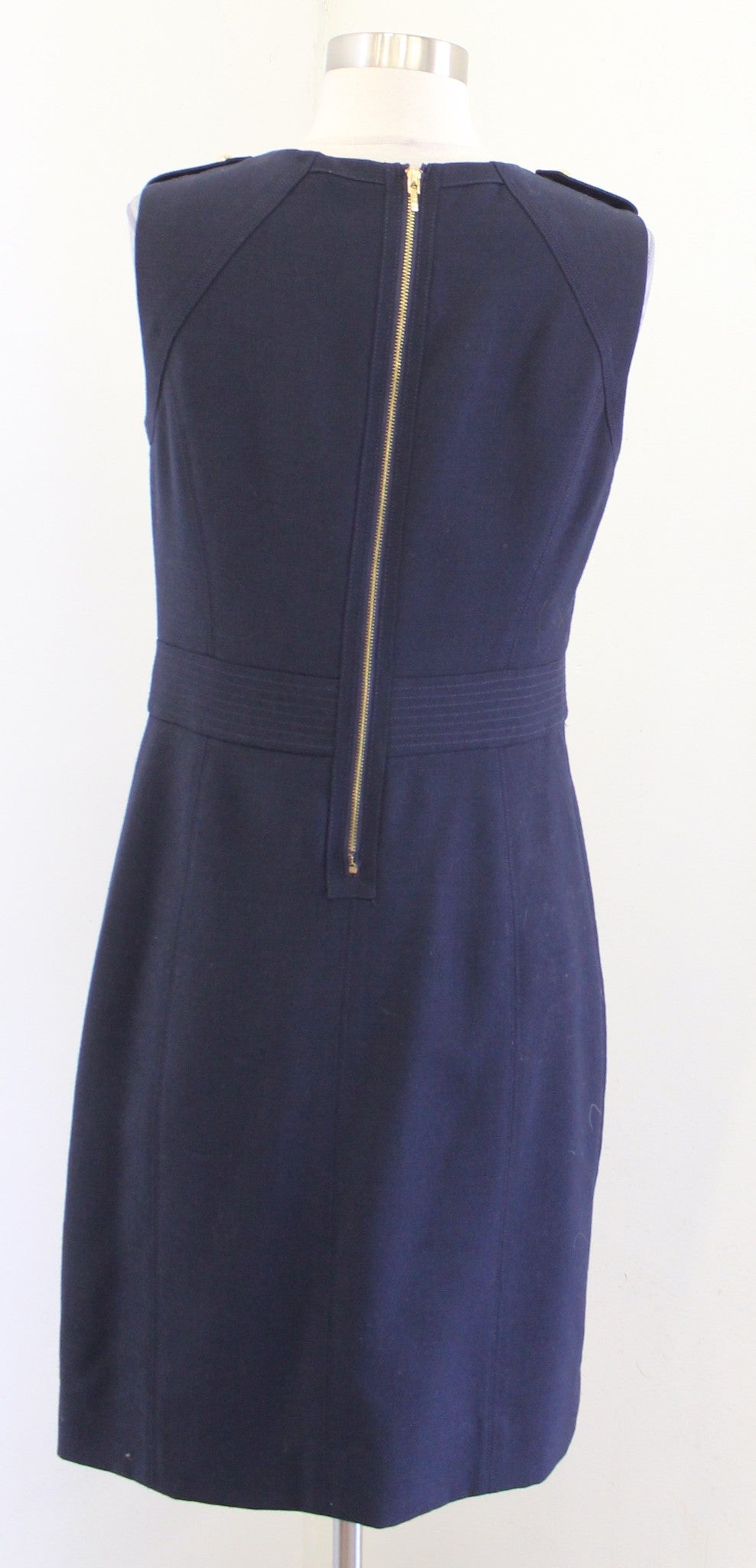 Tory Burch Solid Navy Blue Sleeveless Wool Blend Sheath Dress Size 4 Career