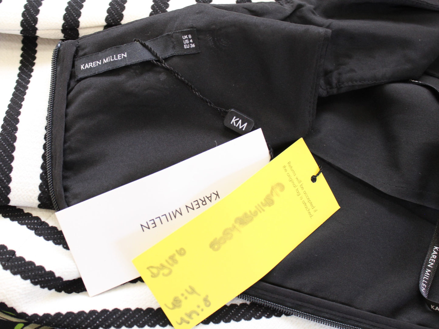 NWT Karen Millen Lace Contrast Black White Striped A Line Mini Dress Size Us 4