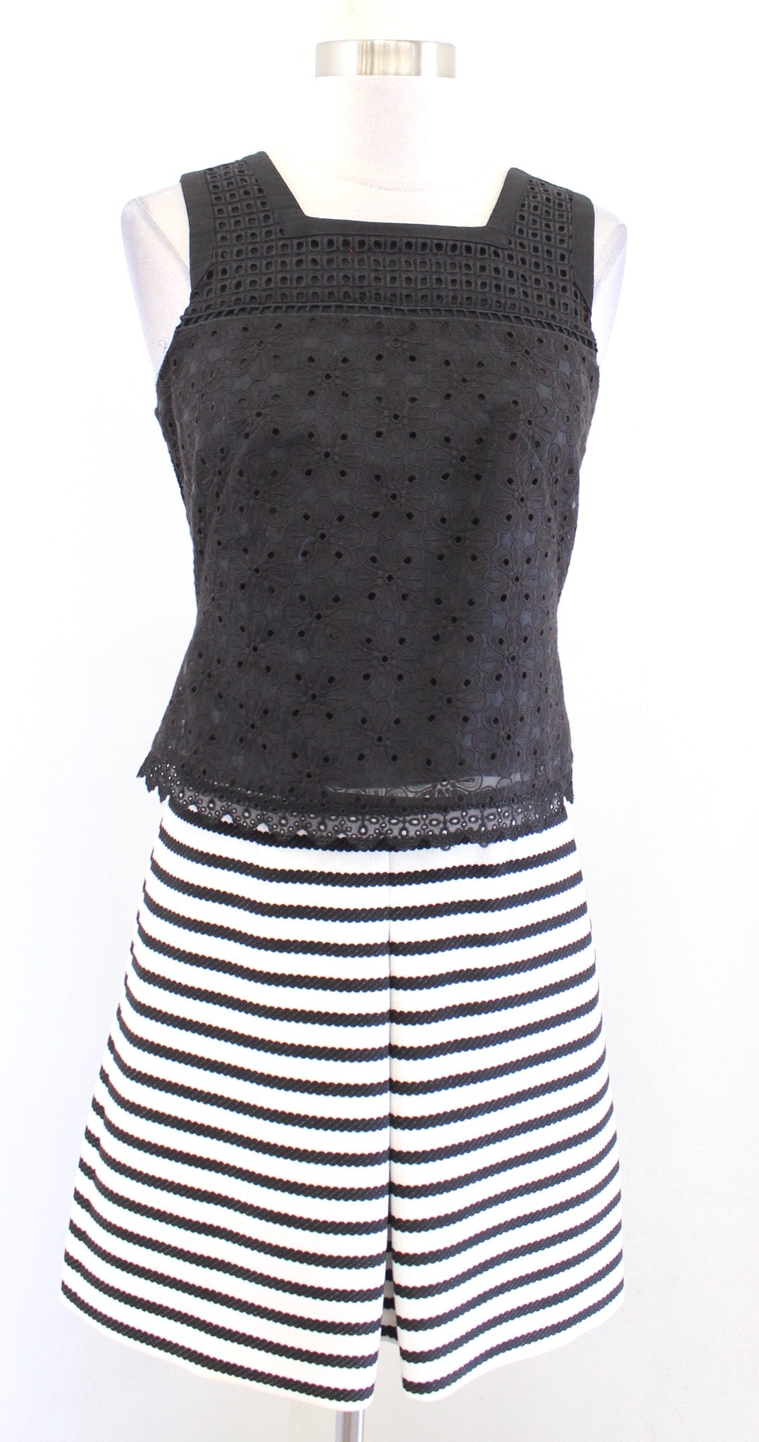 NWT Karen Millen Lace Contrast Black White Striped A Line Mini Dress Size Us 4