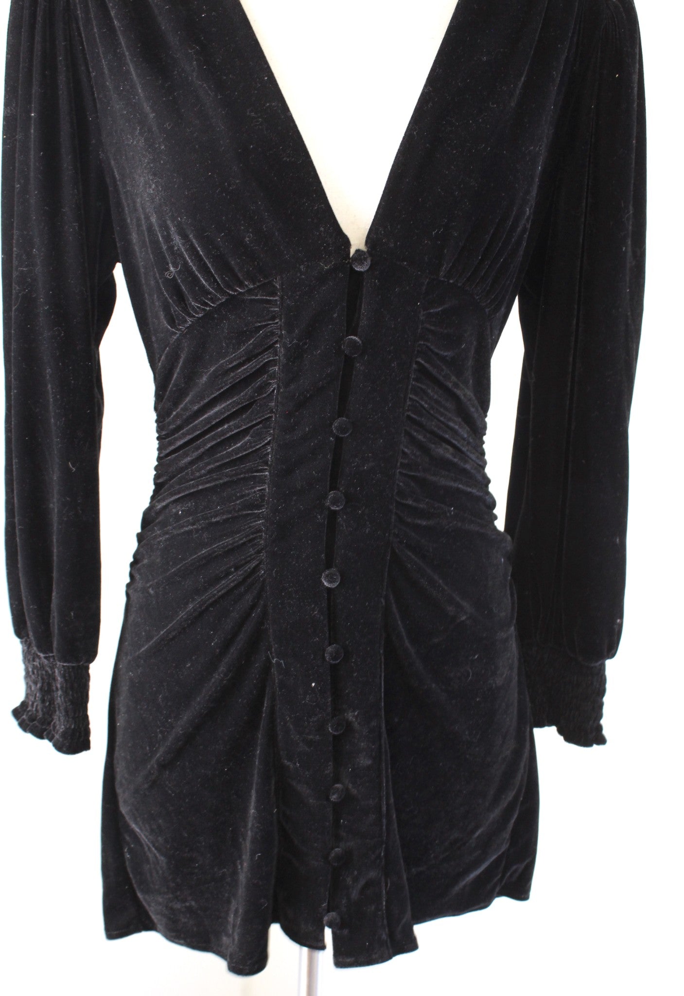 NWT Zara Black Velvet Ruched V Neck Alessa Mini Dress Size S Cocktail Party