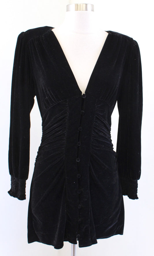 NWT Zara Black Velvet Ruched V Neck Alessa Mini Dress Size S Cocktail Party